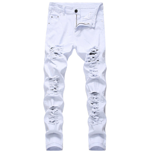 Straight Hole Destruction Distressed Men Denim