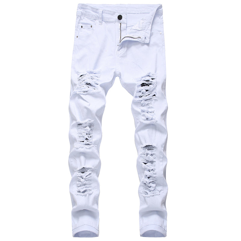 Straight Hole Destruction Distressed Men Denim
