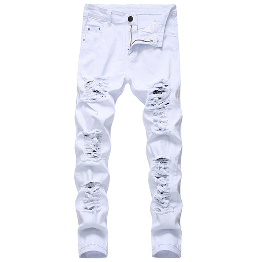 Straight Hole Destruction Distressed Men Denim