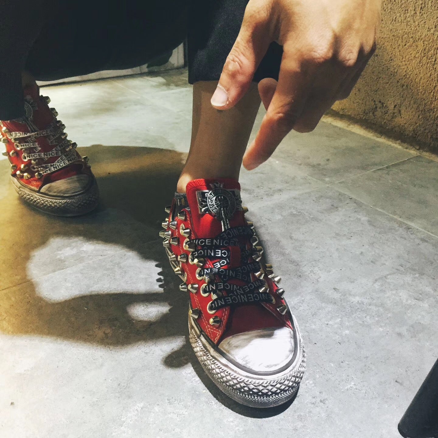 Canvas studded sneakers