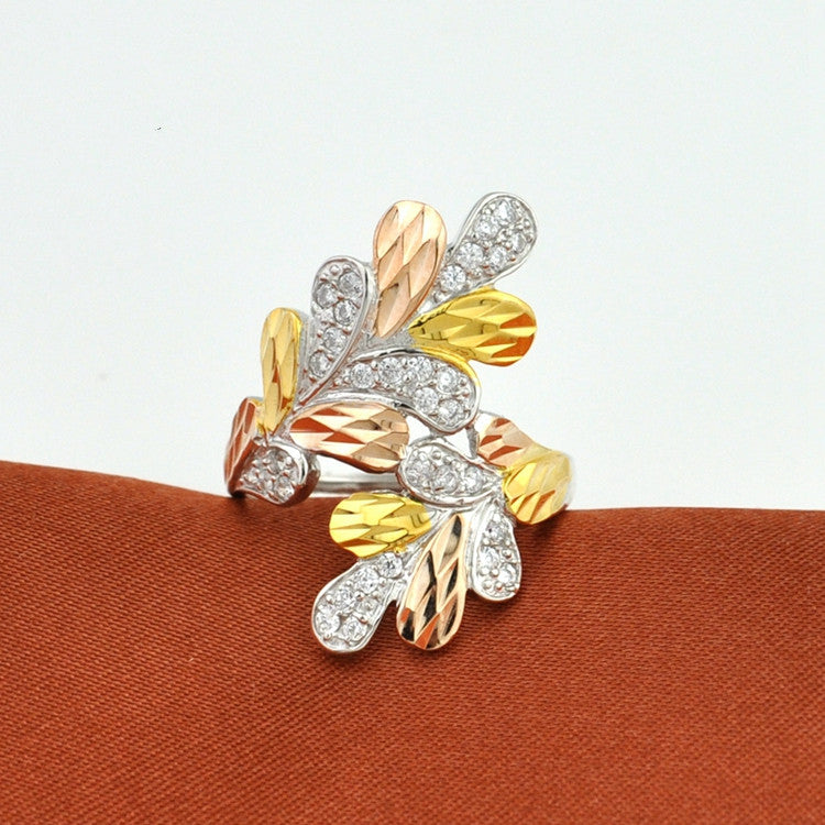 Sterling Silver Color Gold Index Finger Leaf Ring