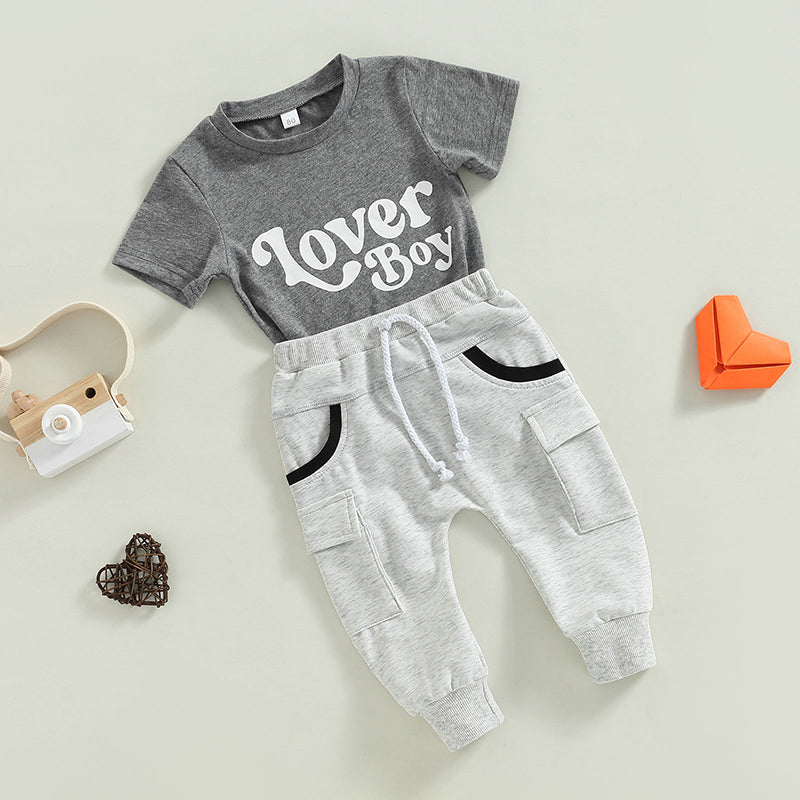 Baby Boy Short Sleeve Monogram Print T-shirt Gray Clothing Set