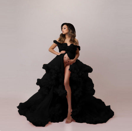 Pregnant Mom One Shoulder Mesh Photography Dress
