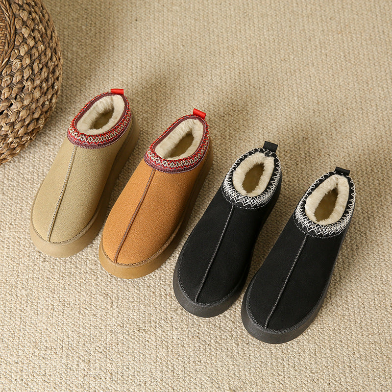 Women's Fleece Warm Thick Bottom Cotton Ankle Flats Shoes