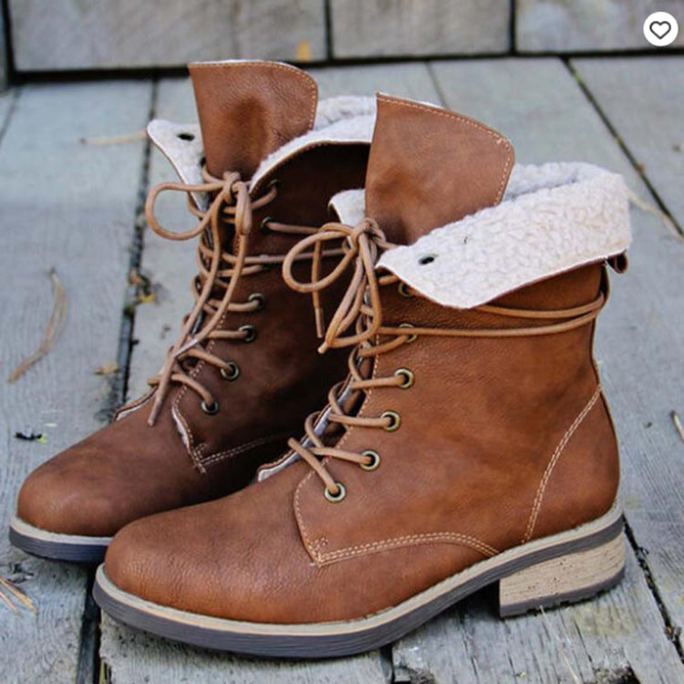 Fashion Thick Heel Lace Retro Martin Boots Women