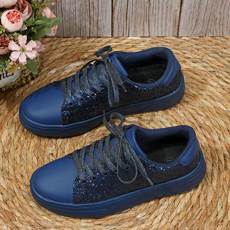 Glitter Sequin Design Trendy Casual Thick-soled Lace-up Sneakers
