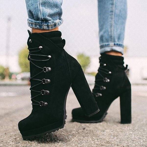Heeled Boots For Women Round Toe Mid Calf Shoes