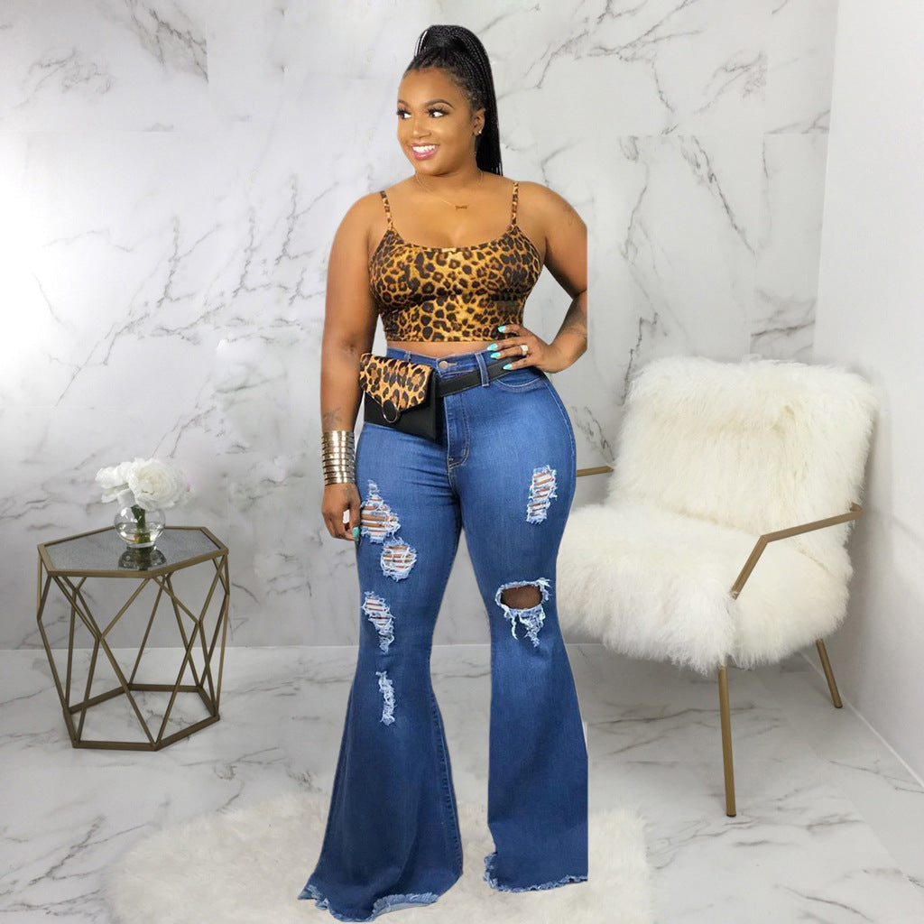 Ripped Knee Slim Denim Stretch Jeans
