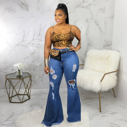 Ripped Knee Slim Denim Stretch Jeans