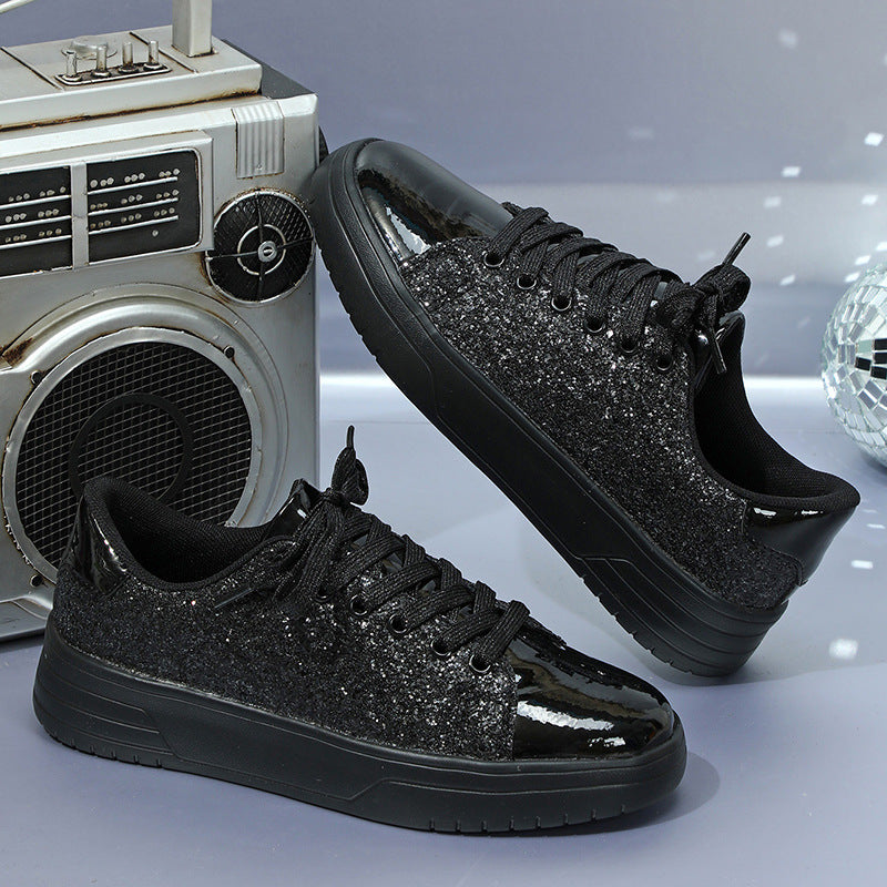 Glitter Sequin Design Trendy Casual Thick-soled Lace-up Sneakers
