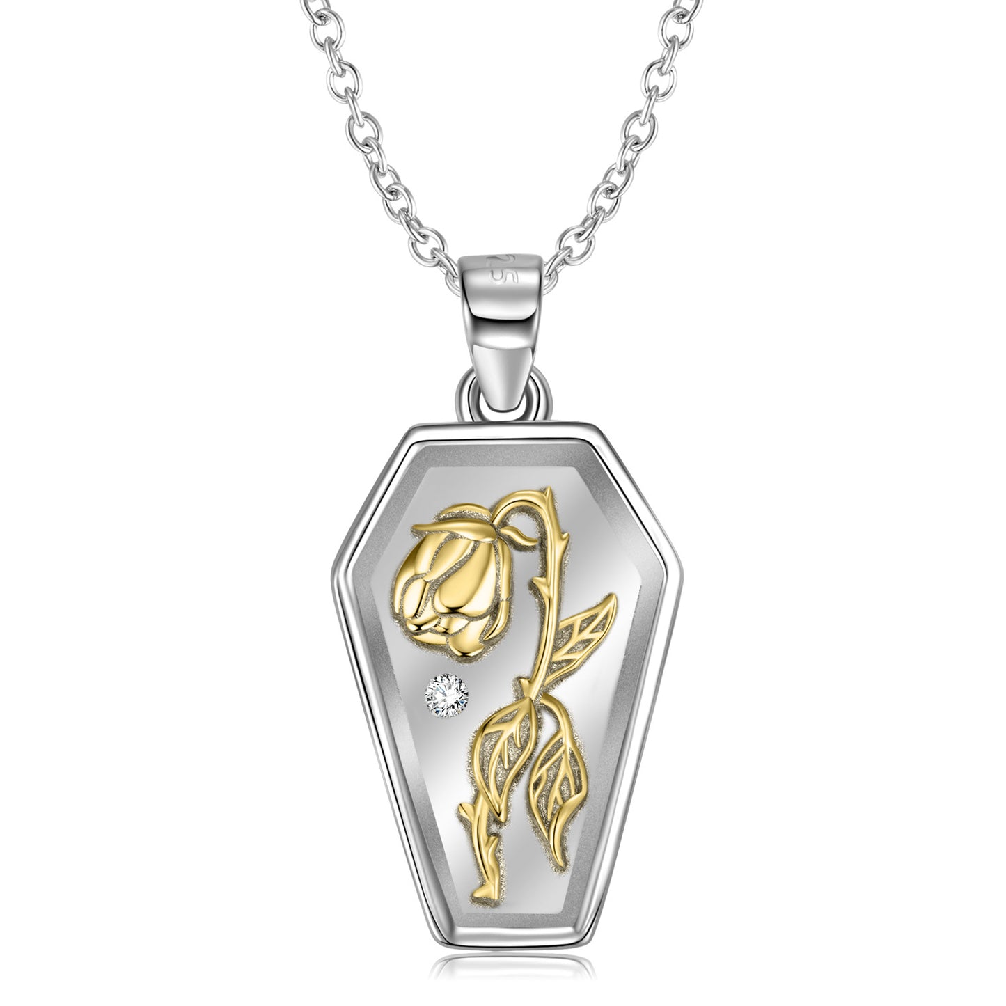 Lovers S925 Sterling Silver Rose Tag 14K Gold Plated Necklace
