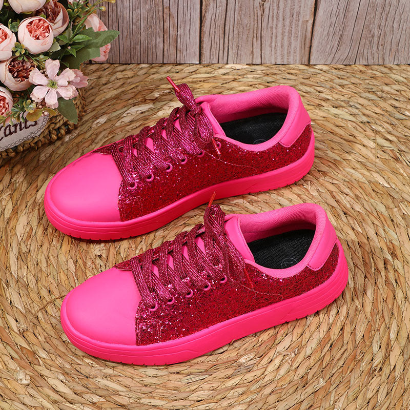 Glitter Sequin Design Trendy Casual Thick-soled Lace-up Sneakers