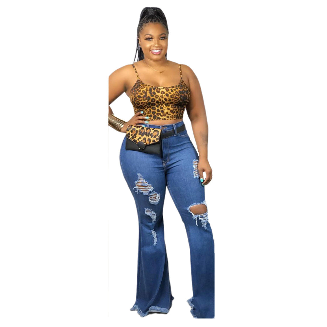 Ripped Knee Slim Denim Stretch Jeans