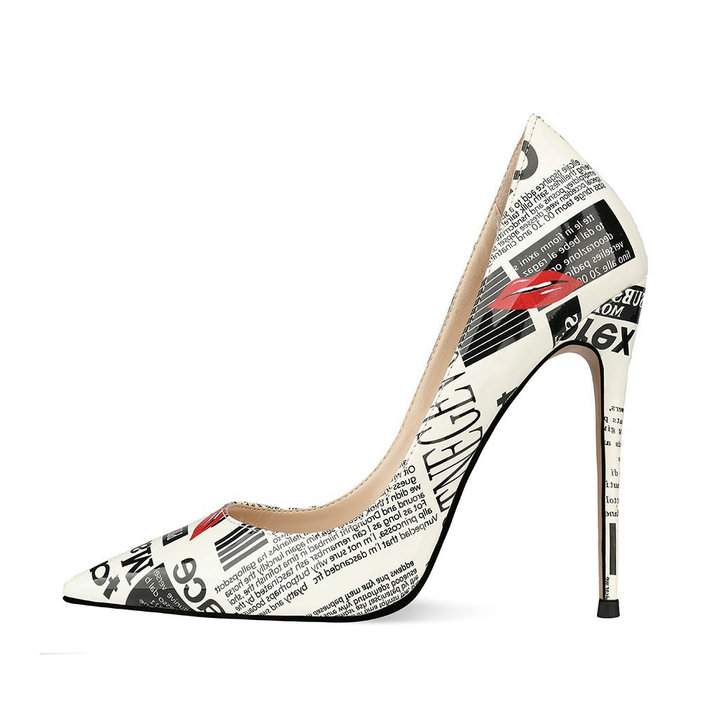 Graffiti Fashion High Heels Women's Pointed Toe Stiletto Heels Catwalk Show Shoes