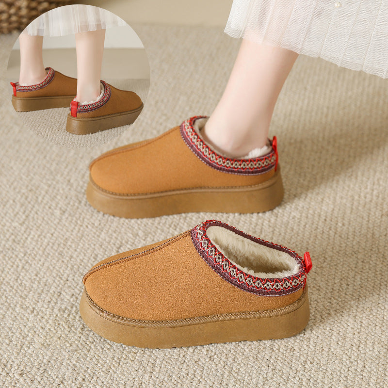 Women's Fleece Warm Thick Bottom Cotton Ankle Flats Shoes