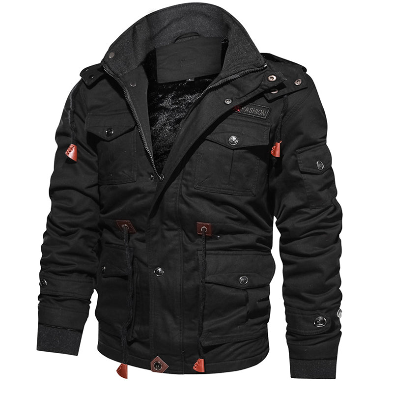 Men Winter Fleece Warm Hooded Thermal Thick Military Jacket