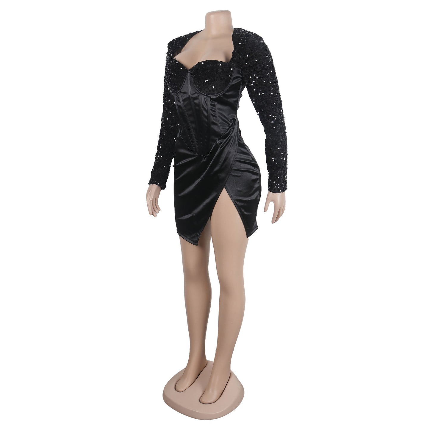 Slim Fit Square-cut Collar Tight Stretch Sequins Dress