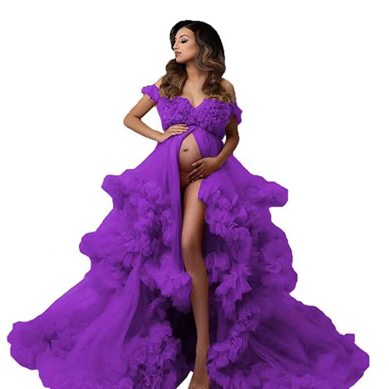 Pregnant Mom One Shoulder Mesh Dress