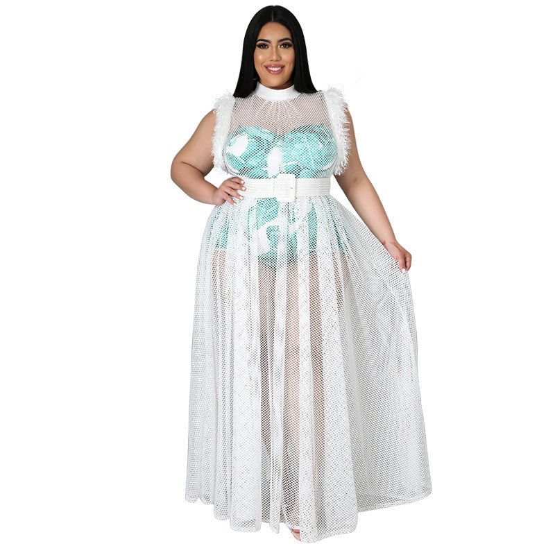 Women's Temperament Sheer Mesh Dress Two-piece Suit