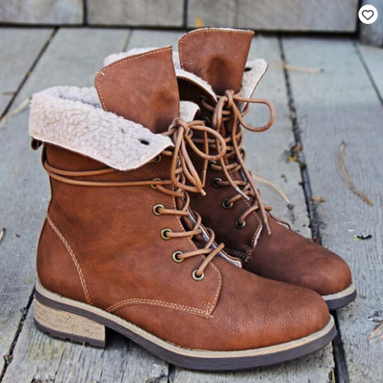 Fashion Thick Heel Lace Retro Martin Boots Women