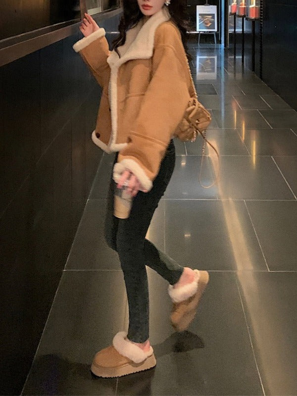 Loose Lapels Thickening Coat For Women