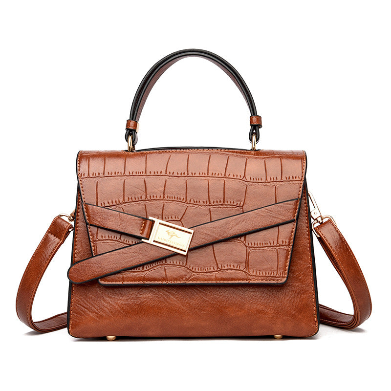 Large Capacity Leather Stone Pattern Shoulder Crossbody Bag
