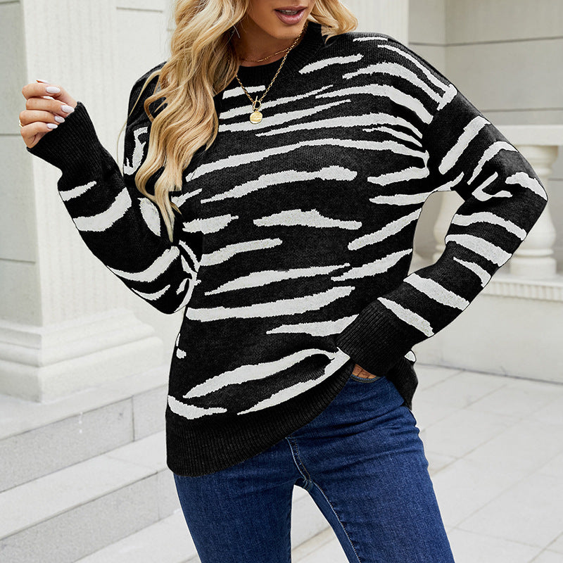 Striped Sweater Pullover Tiger Pattern Sweater For Women