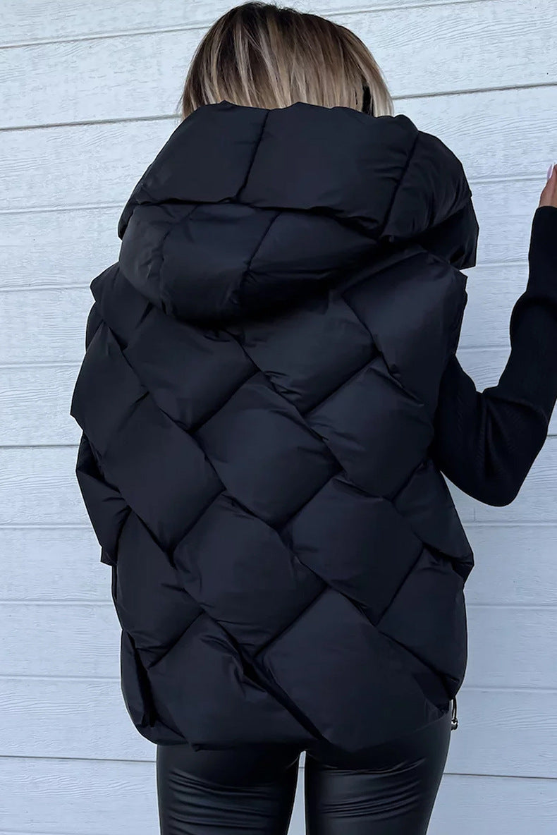 Solid Color Warm Hooded Vest Zipper Coat