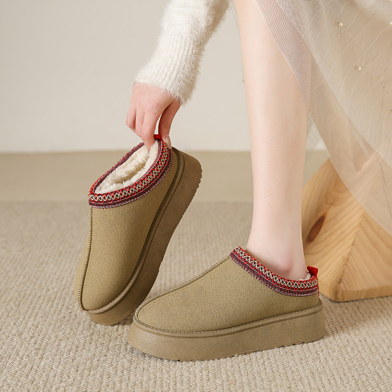 Women's Fleece Warm Thick Bottom Cotton Ankle Flats Shoes