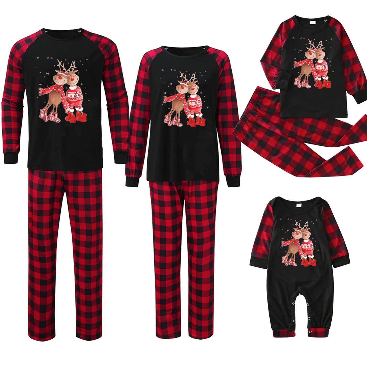 Plaid Stitching Printing Christmas Homewear Parent-child Suit