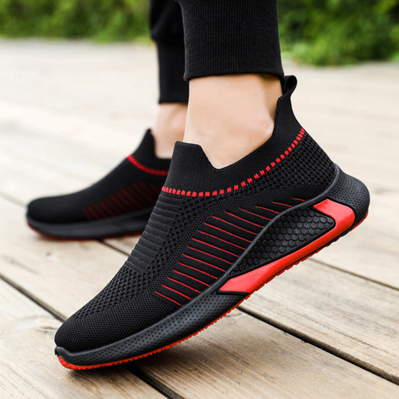 Men Outdoor Breathable Slip-on Mesh Sock Shoes With Striped Design Sneakers