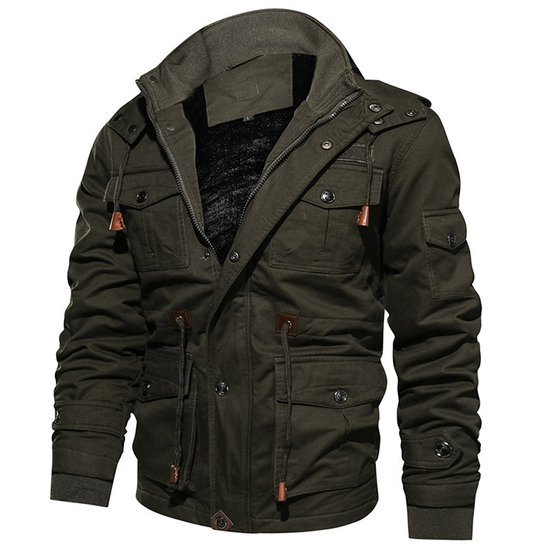 Men Winter Fleece Warm Hooded Thermal Thick Military Jacket