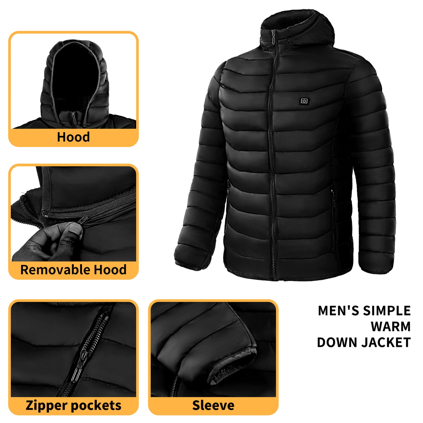 Men Heated Puffer Jacket Electric Heating Insulated Hood Windbreaker 9Heat Zones