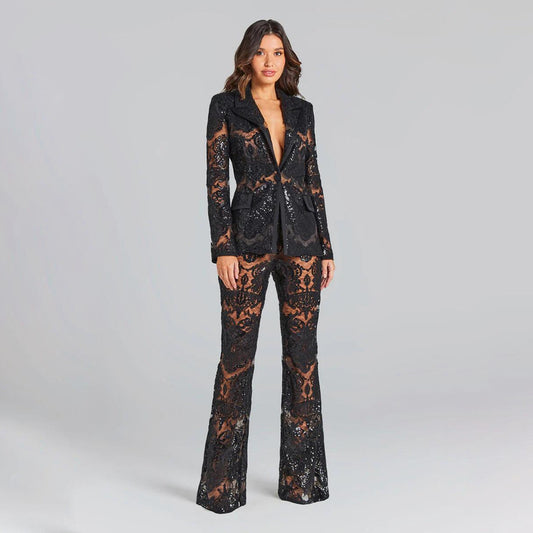 Hollow-out Two-piece Tight Sheath Trousers Set