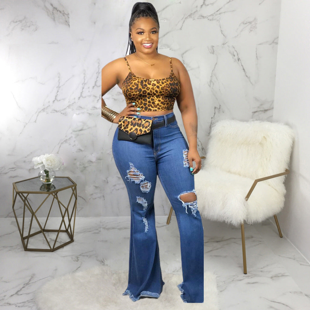 Ripped Knee Slim Denim Stretch Jeans