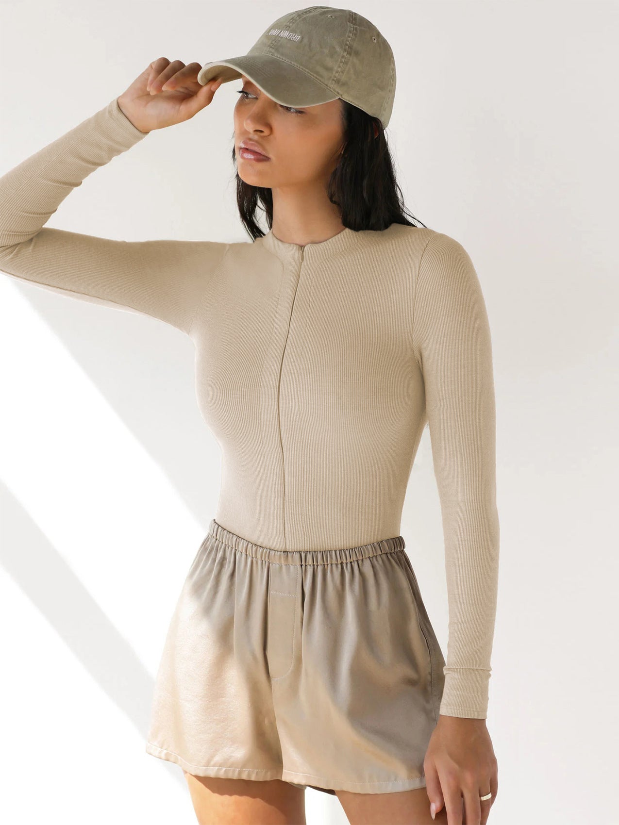 Zipper Jumpsuit Skinny Knitted Top