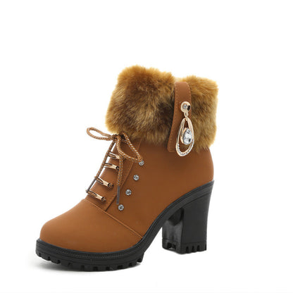 Plush High Heels Martin Boots