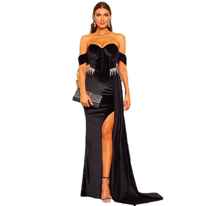Off-the-neck Chest-wrapped Elegant Hip-wrapped Elegant Lady Small Mop Evening Dress