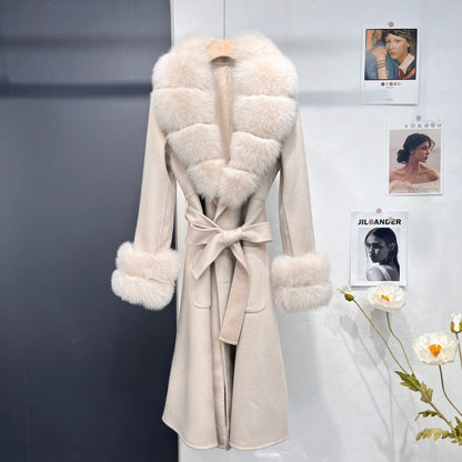 Women's Fur Collar Reversible Woolen Coat Long