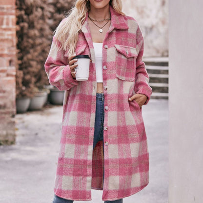 Printed Mid-length Coat Mohair Plaid Wool Coat