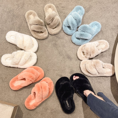Women Winter Warm Fuzzy Slippers Plush Soft Shoes
