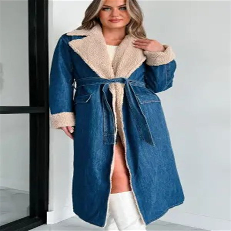 Lace-up Double Pocket Denim Trench Coat