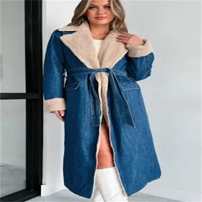 Lace-up Double Pocket Denim Trench Coat