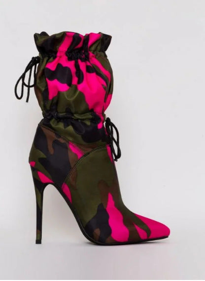 Middle-Tube Boots With High Heels And Pointed Toes