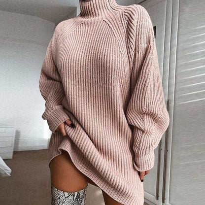 Solid Turtleneck Long Winter Sweater Dress