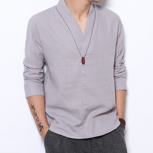 Men's Long-sleeved Retro Linen Shirt