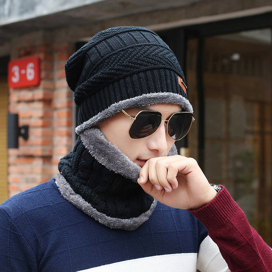 Men's Knitted Wool Hat Warm Bib