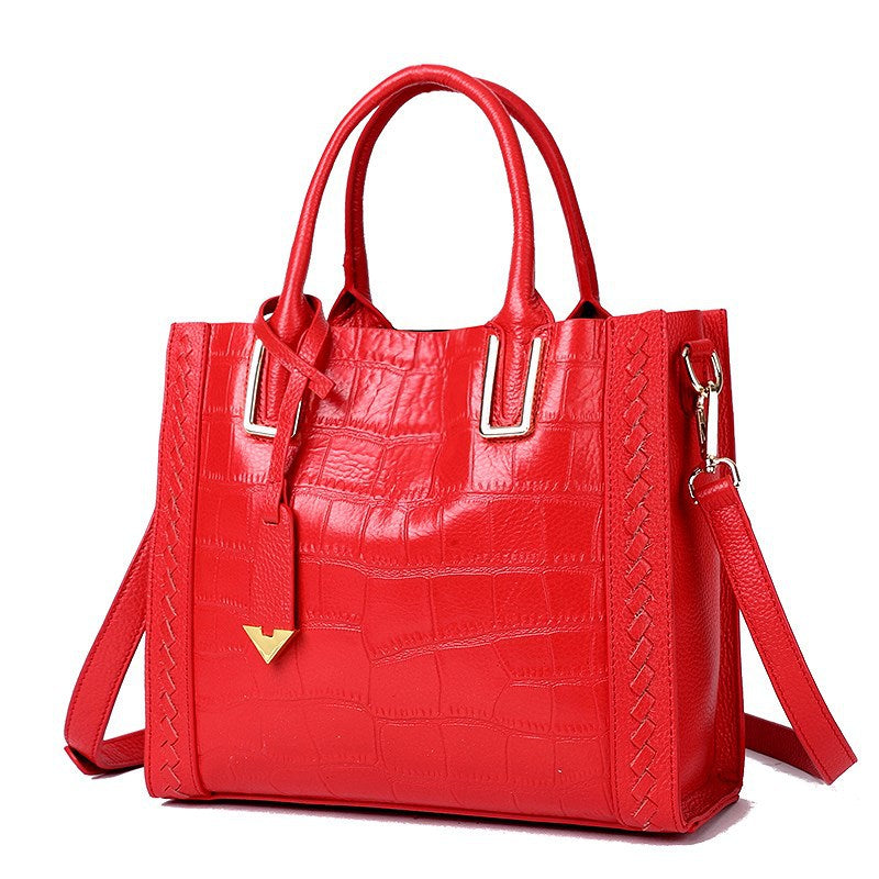 Crocodile Pattern Woven Handbag Women Leather Handbags