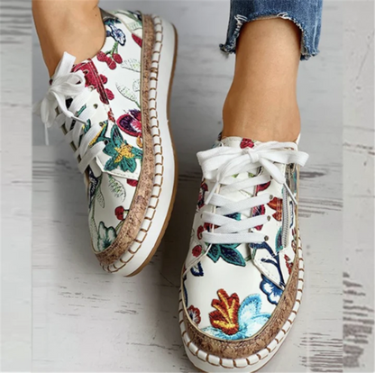 Ethnic Style Printed Flats Shoes Casual Side Zip Slip-on Shoes Loafers Women