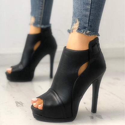 Women Hollow Square Heel Shoes Breathable Boots